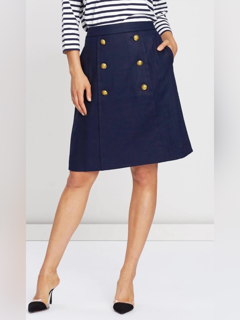 J.Crew Navy Double-Breasted Button A-Line Skirt- size 4